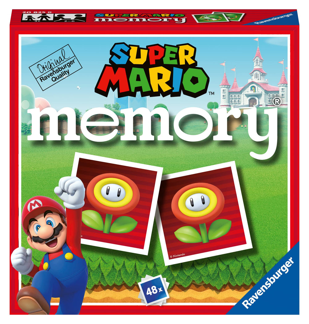 Ravensburger Memory Super Mario 48 cards spread for play, boosting recall and concentration.