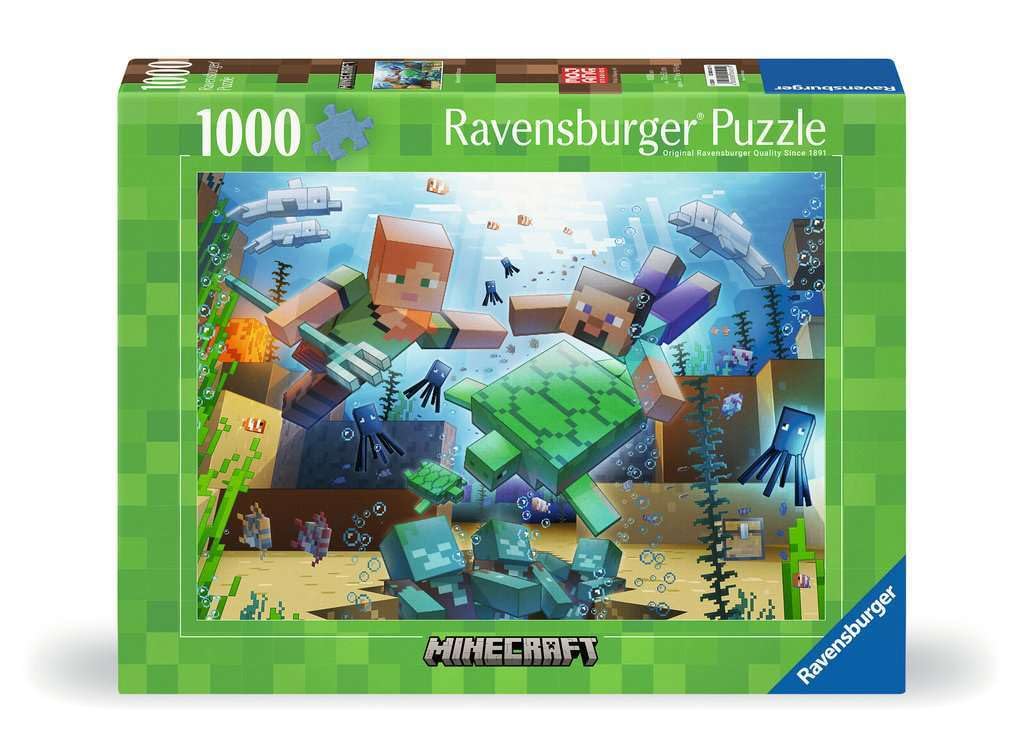 Ravensburger Minecraft Mosaic underwater scene featuring Alex and Steve for immersive puzzling
