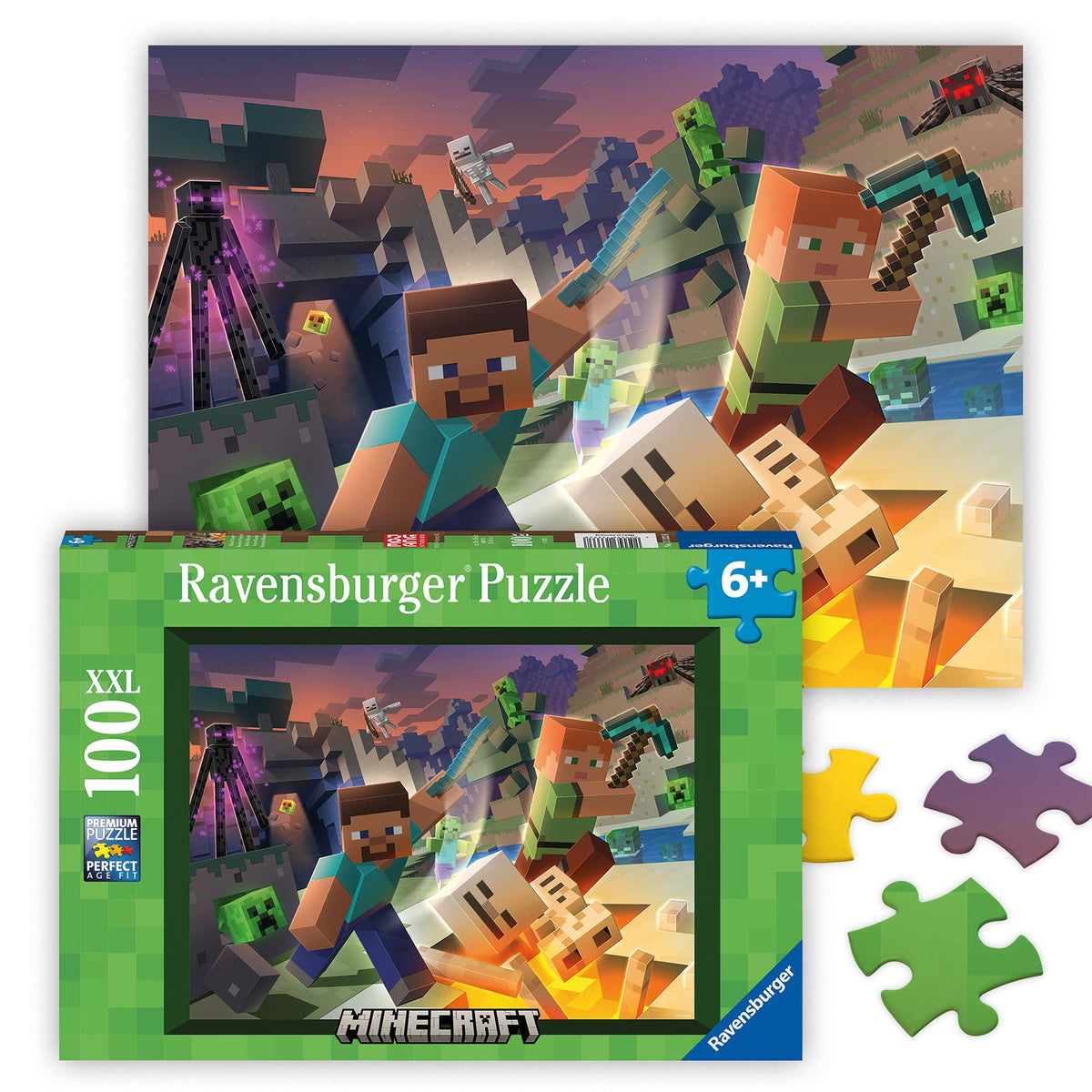 Ravensburger Monster Minecraft puzzle creeper scene for engaging, screen-free play.
