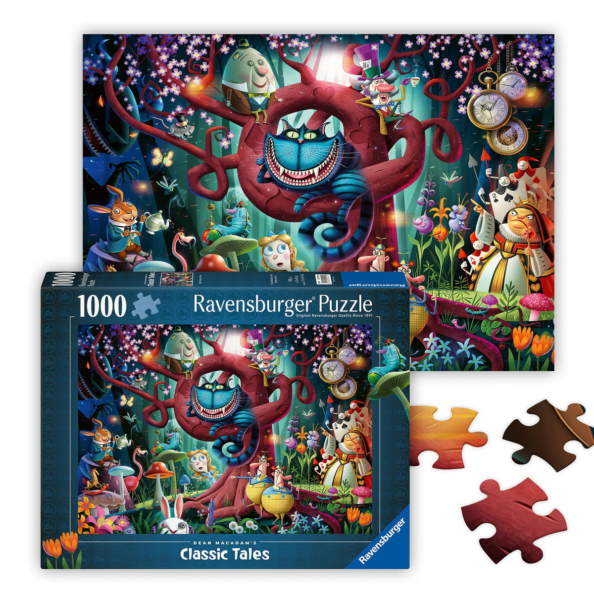 Ravensburger Most Everyone is Mad puzzle: Alice in Wonderland scene for immersive family puzzle night.