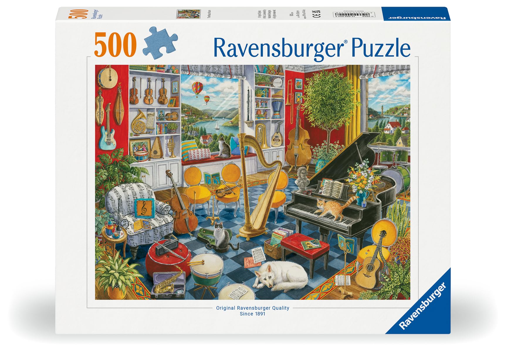 Ravensburger The Music Room puzzle grand piano close-up fosters focus during assembly.
