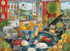 Ravensburger The Music Room puzzle instruments detail for immersive puzzling.