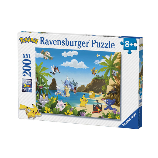 Ravensburger Pikachu 200-piece puzzle scene supports memory and fine motor practice.