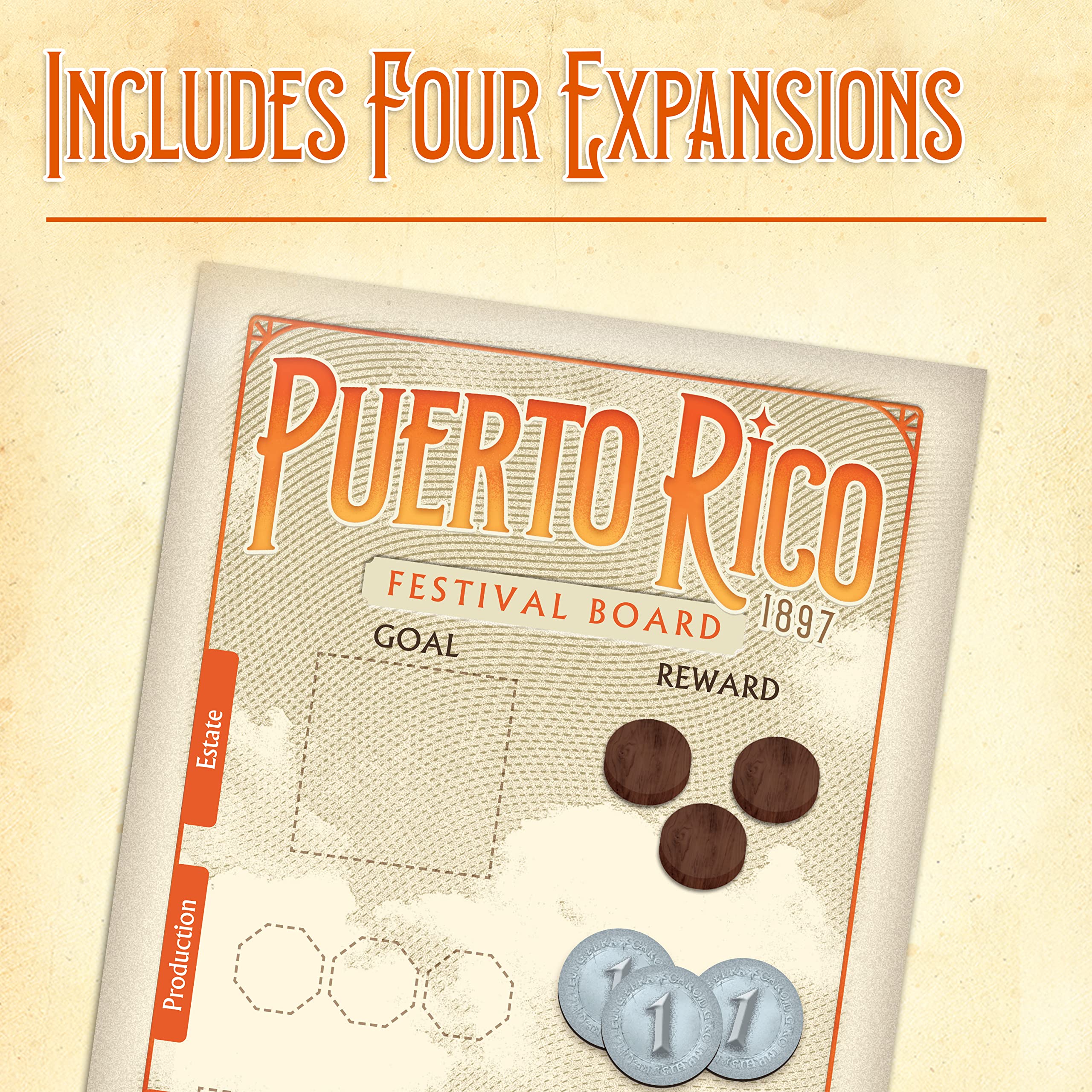 Ravensburger Puerto Rico 1897 characters nobles workers illustrate roles during play.
