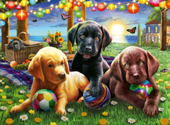 Ravensburger Puppy Picnic: puppies playing ball—engaging puzzle that boosts focus and problem-solving for kids.