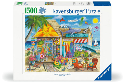 Ravensburger Surf's Up beach essentials image highlights sunscreen and flip-flops for a beach day vibe.