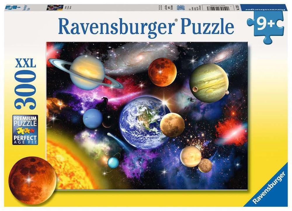 Ravensburger Solar System puzzle cover on table, fostering curiosity and focus for kids.