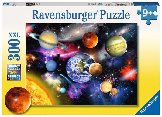 Ravensburger Solar System puzzle cover on table, fostering curiosity and focus for kids.