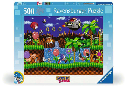 Ravensburger Sonic The Hedgehog 500-piece puzzle image with bright colors for family fun