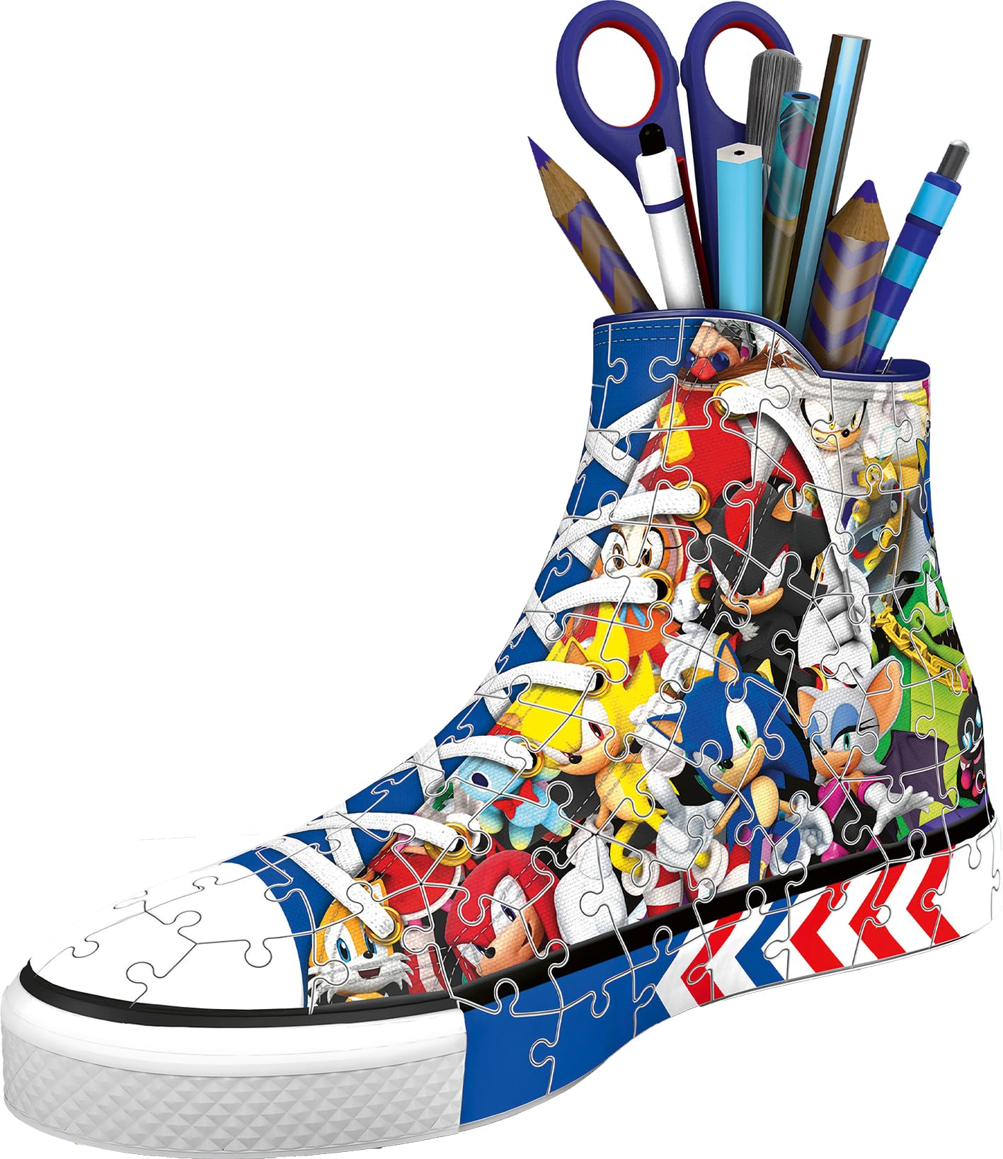 Ravensburger Sonic Sneaker 3D puzzle assembled as a pen holder