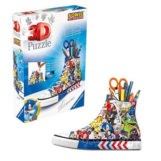 Ravensburger Sonic Sneaker 3D puzzle front view, stylish desk accent with storage