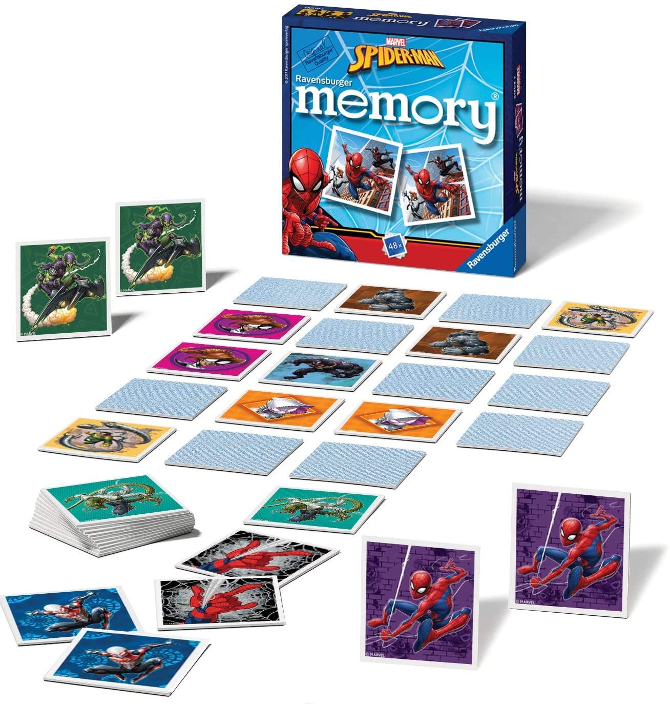 Ravensburger Spider-Man Mini Memory front view, perfect for quick memory warm-up with kids.
