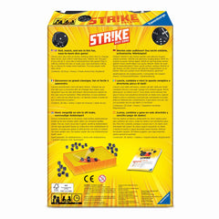 Ravensburger Strike in-box arena and dice tray in use, ideal for travel and gatherings.