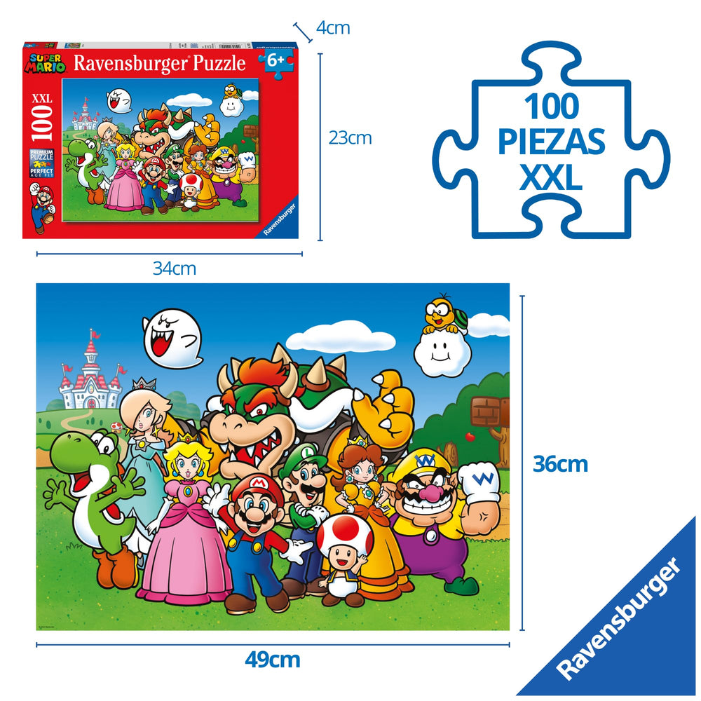 Ravensburger Super Mario 100-piece XXL puzzle complete scene encourages calm downtime.