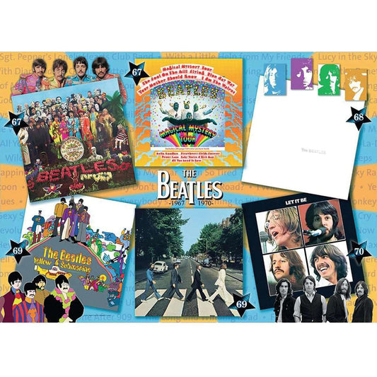 Ravensburger The Beatles Albums 1967-1970 puzzle pieces reveal for nostalgic, social puzzling sessions with friends