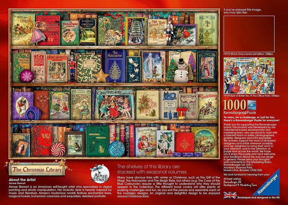 Aimee Stewart The Christmas Library art in a festive puzzle design.