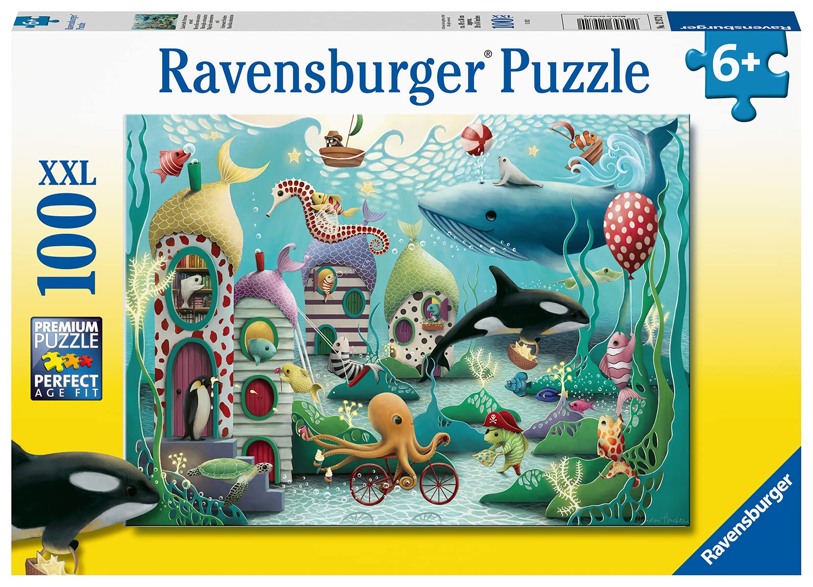 Ravensburger Underwater Wonders octopus on a bike visual promotes imaginative play and fine motor skills