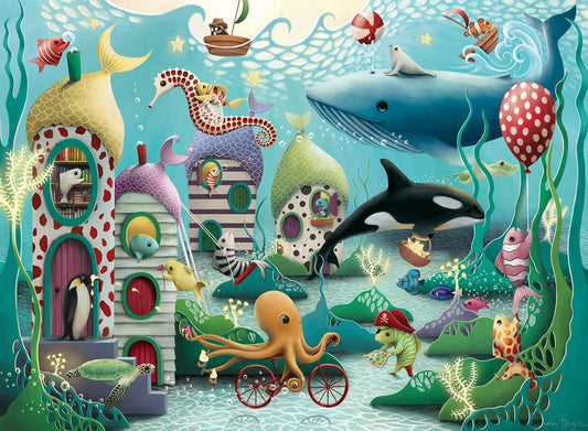 Ravensburger Underwater Wonders pirate fish treasure hunt scene encourages problem solving during puzzle time