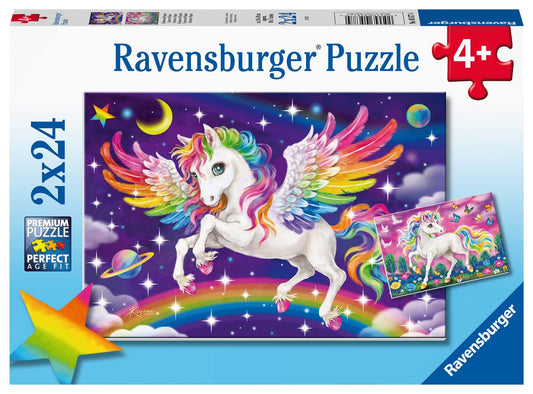 Ravensburger Unicorn and Pegasus puzzle set hero image, engaging kids with vibrant, easy-to-hold pieces