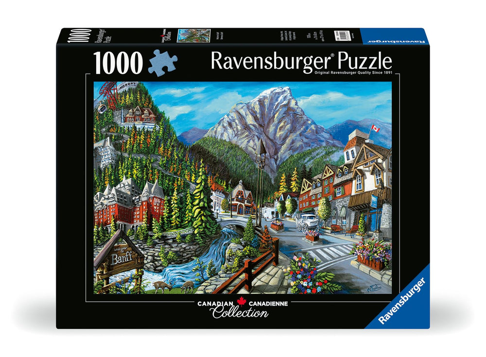Ravensburger Welcome Banff puzzle closeup pieces offering satisfying interlocking experience