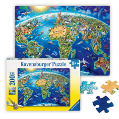 Ravensburger World Landmarks Map 200-piece puzzle featuring the Eiffel Tower — boosts geography learning and family fun.