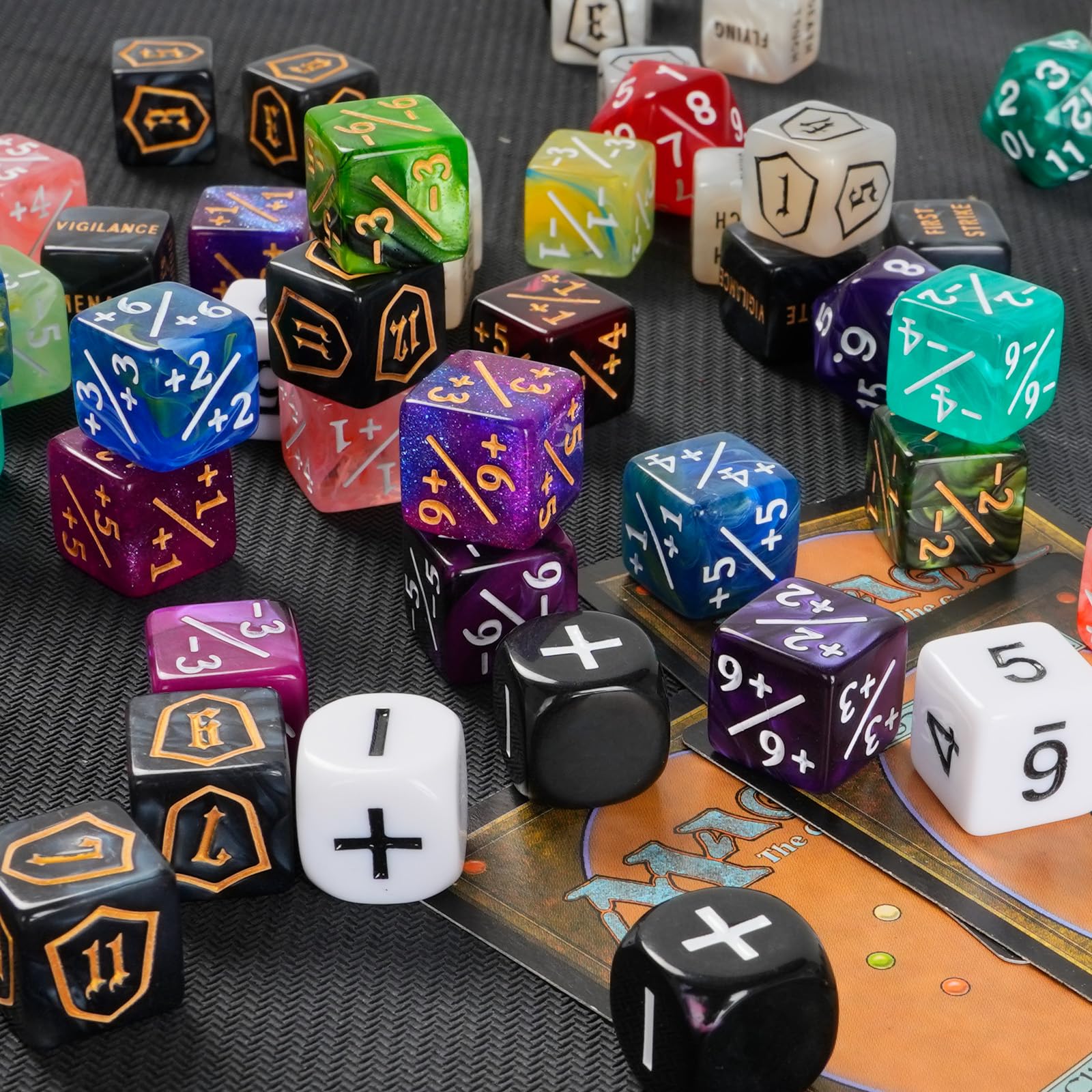 Ravonixis mtg-dice-set-on-table cohesive table presence and organization.