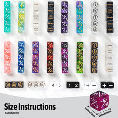 Ravonixis +1/-1 life counter dice in vibrant colors for quick stat tracking.