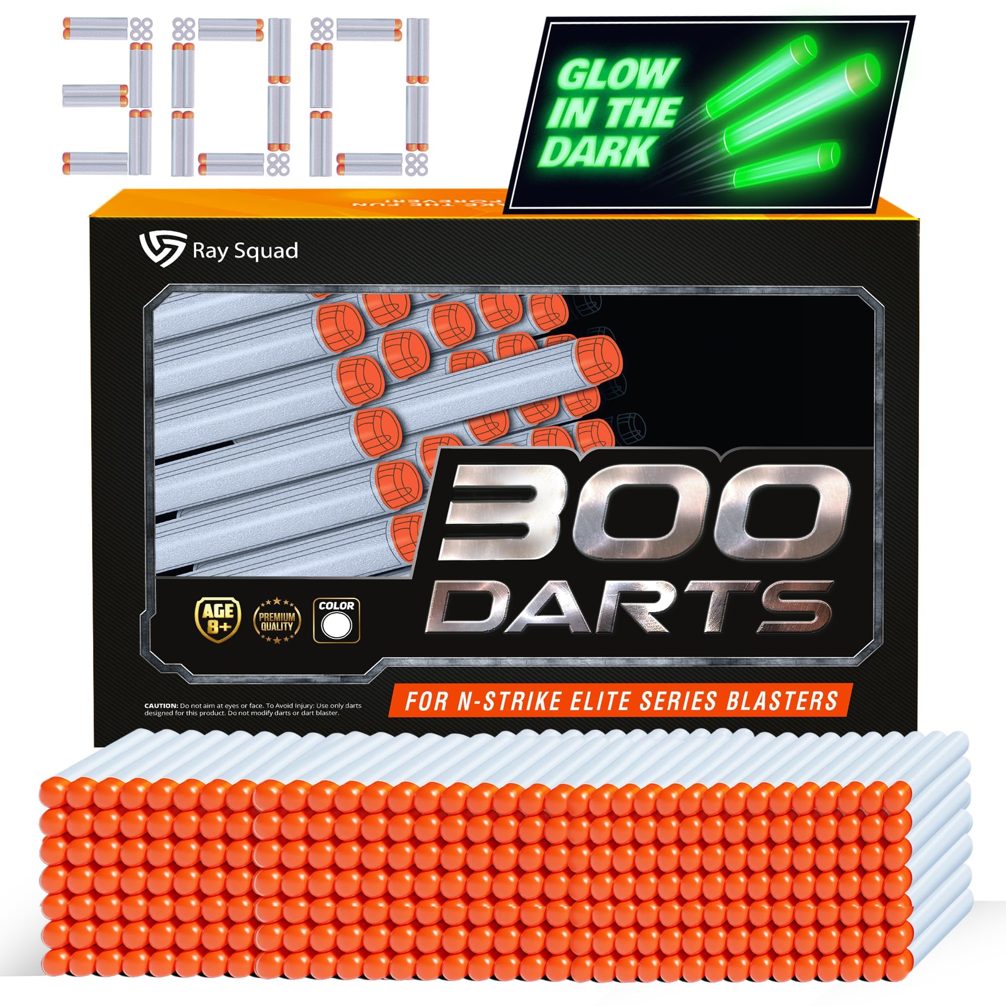 Ray Squad glow darts in a 300-piece mega pack, ready for action-packed Nerf battles.