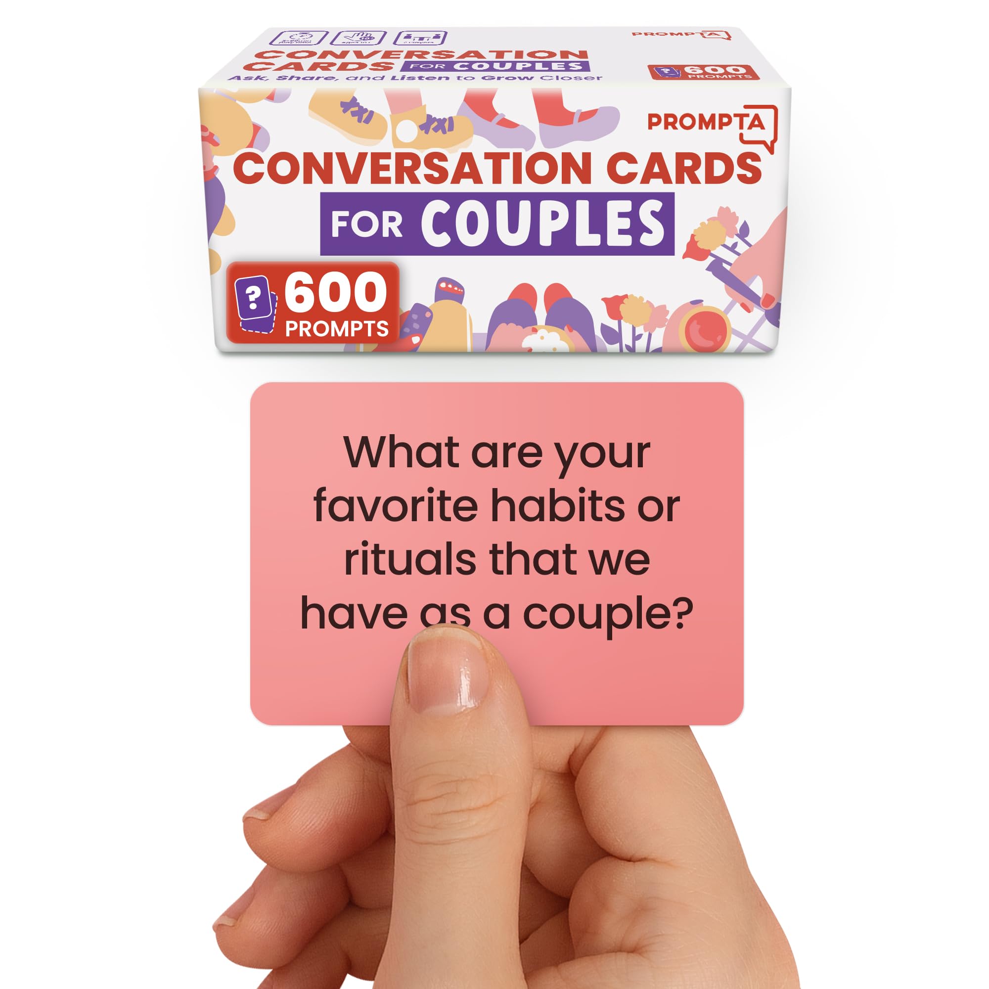 Rayliad Prompta 600 cards spread on table for date-night conversation