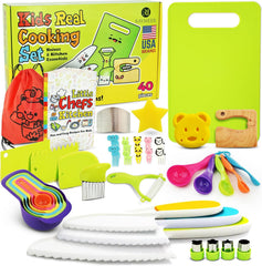Raymeer 40Pcs Kids Knife Set packaging highlights complete beginner-friendly kit for home kitchens