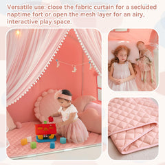 Razee Indoor Playhouse breathable mesh curtain provides airflow and visibility.