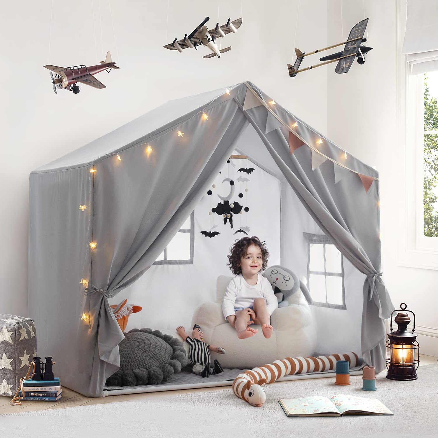 Razee Padded Mat inside the tent adds comfort during pretend play.