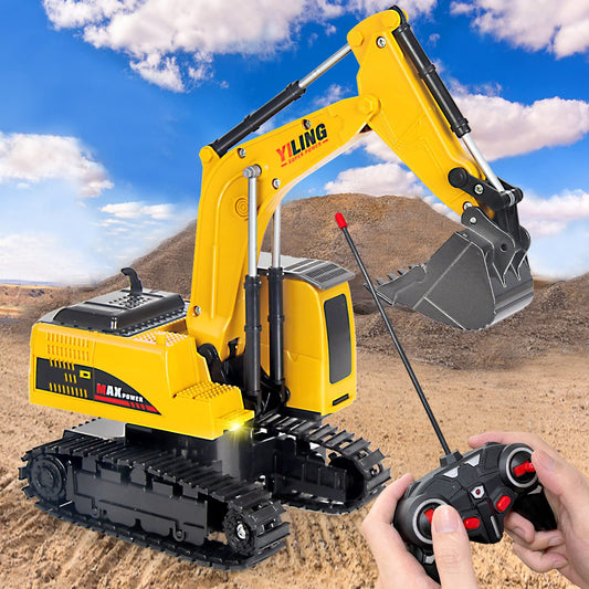 Rc Dreamer dump truck loading sand for cooperative pretend play.