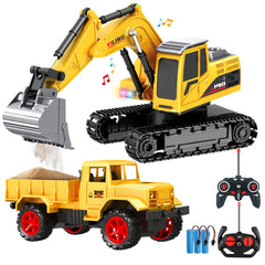 Rc Dreamer excavator digging action with lights for immersive play.