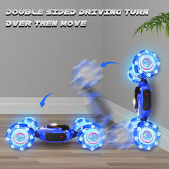 Rcabcar stunt car performing a 360-degree rotation in action.