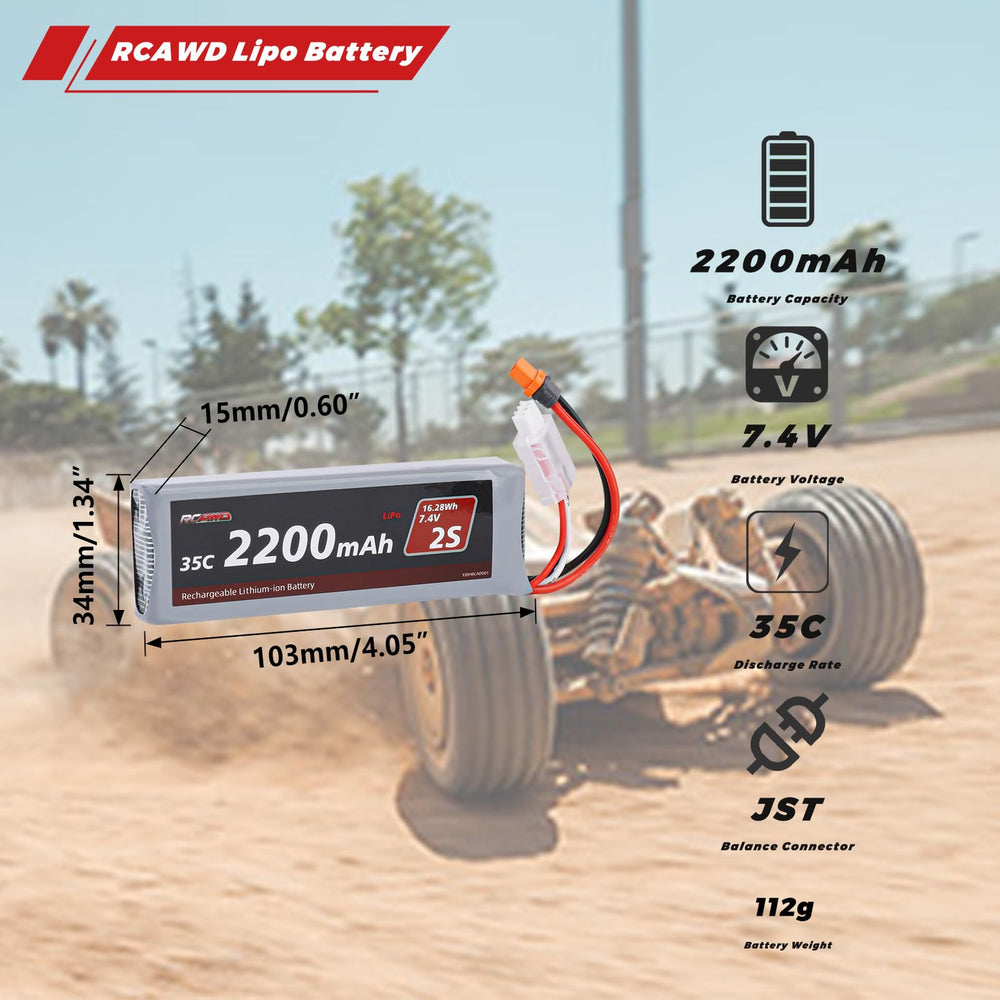 RCAWD 3S charger for fast, safe recharging of the 2S battery