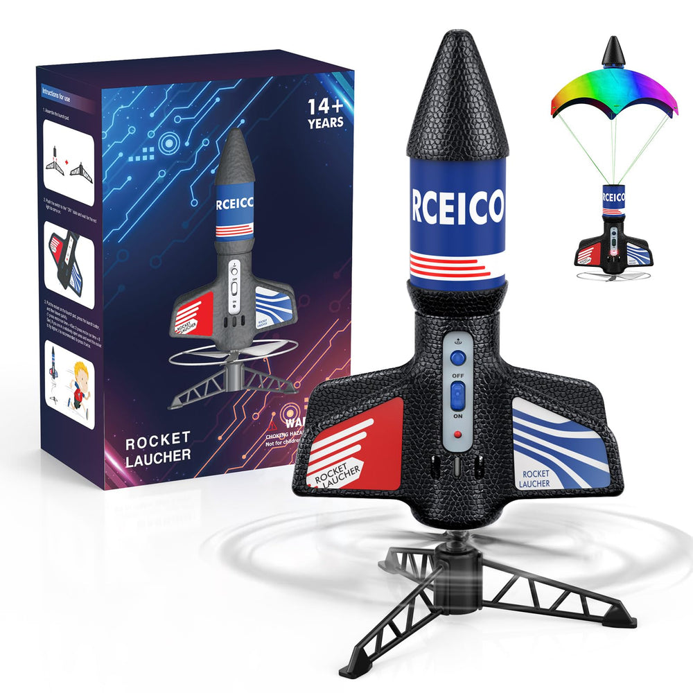 Rceico rocket launcher front view, ready for outdoor family play.