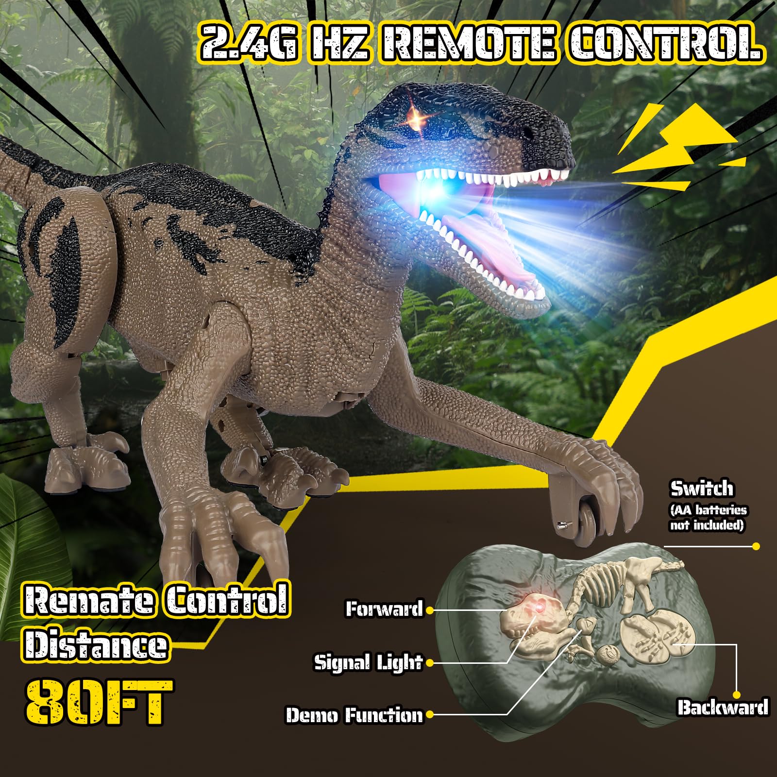 Rcfunkid dinosaur toy 3D eyes add expressive character