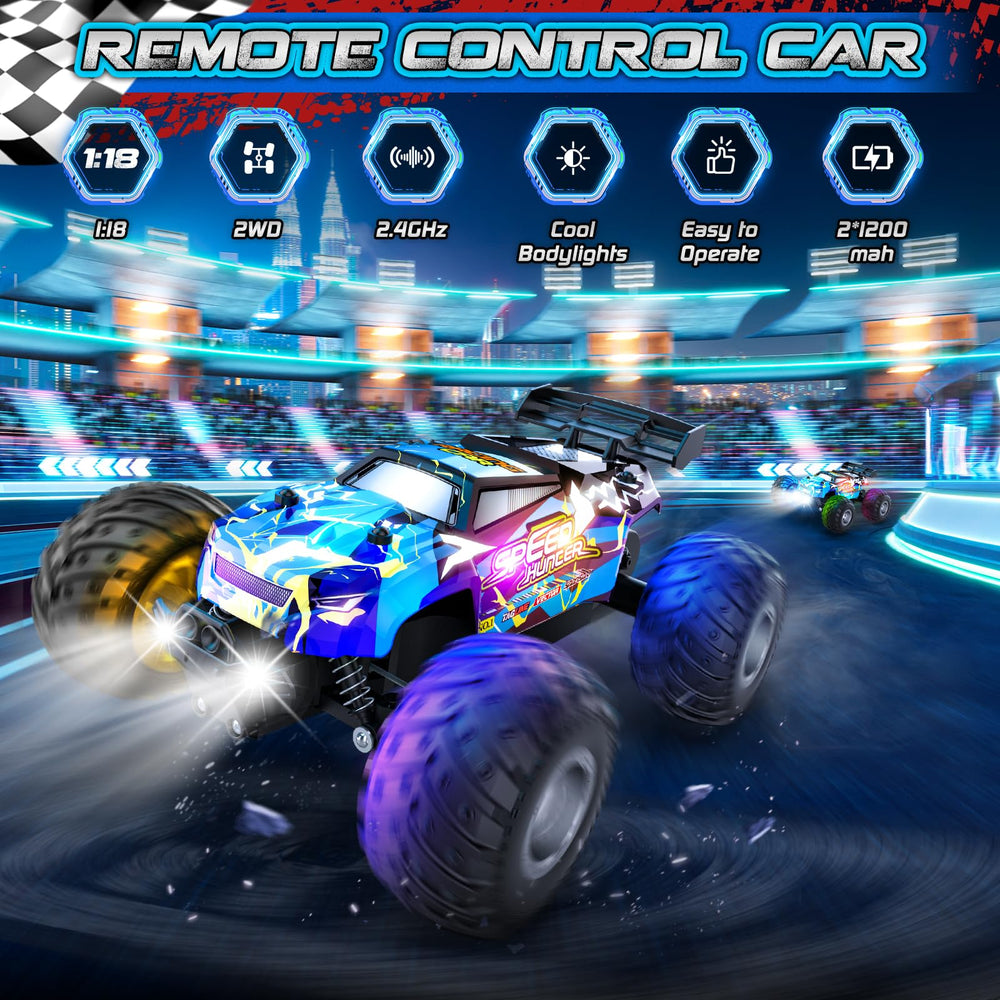 Rcjoyou remote control car body lights enhance visibility during indoor and outdoor play.