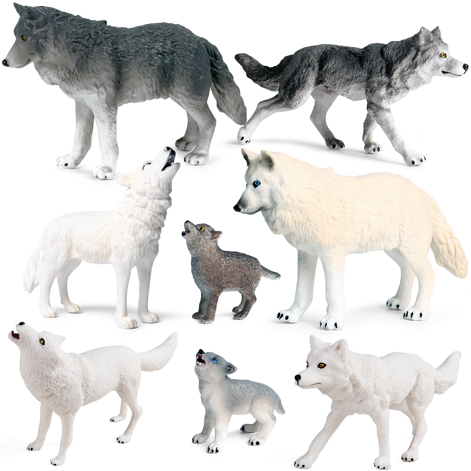 RCOMG wolf figurines: 8-pcs in varied poses for imaginative play