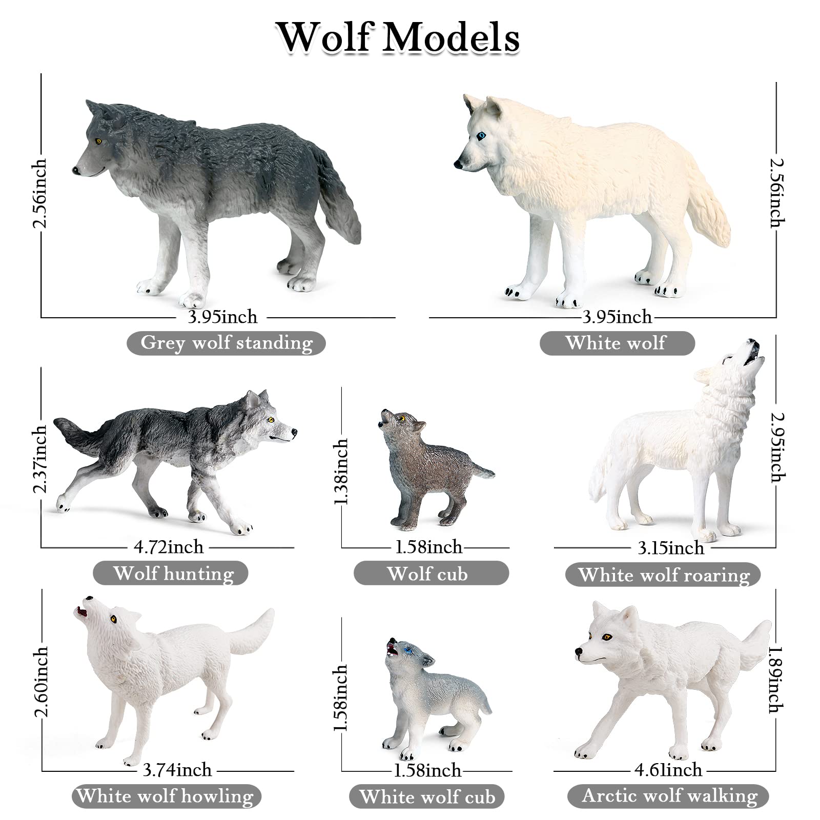 RCOMG wolf figurines made from safe PVC with smooth edges