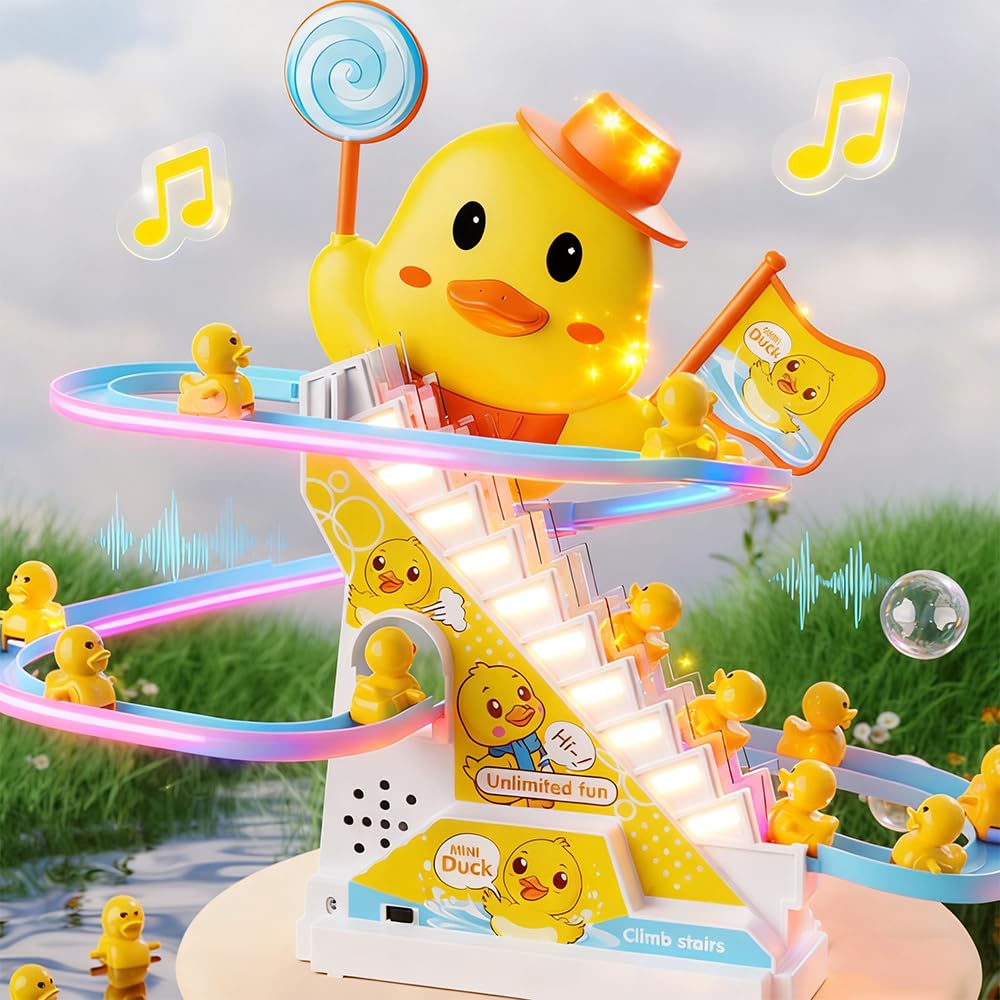 RCOOS Duck Climbing Toy Set side angle highlighting compact, space-saving design.