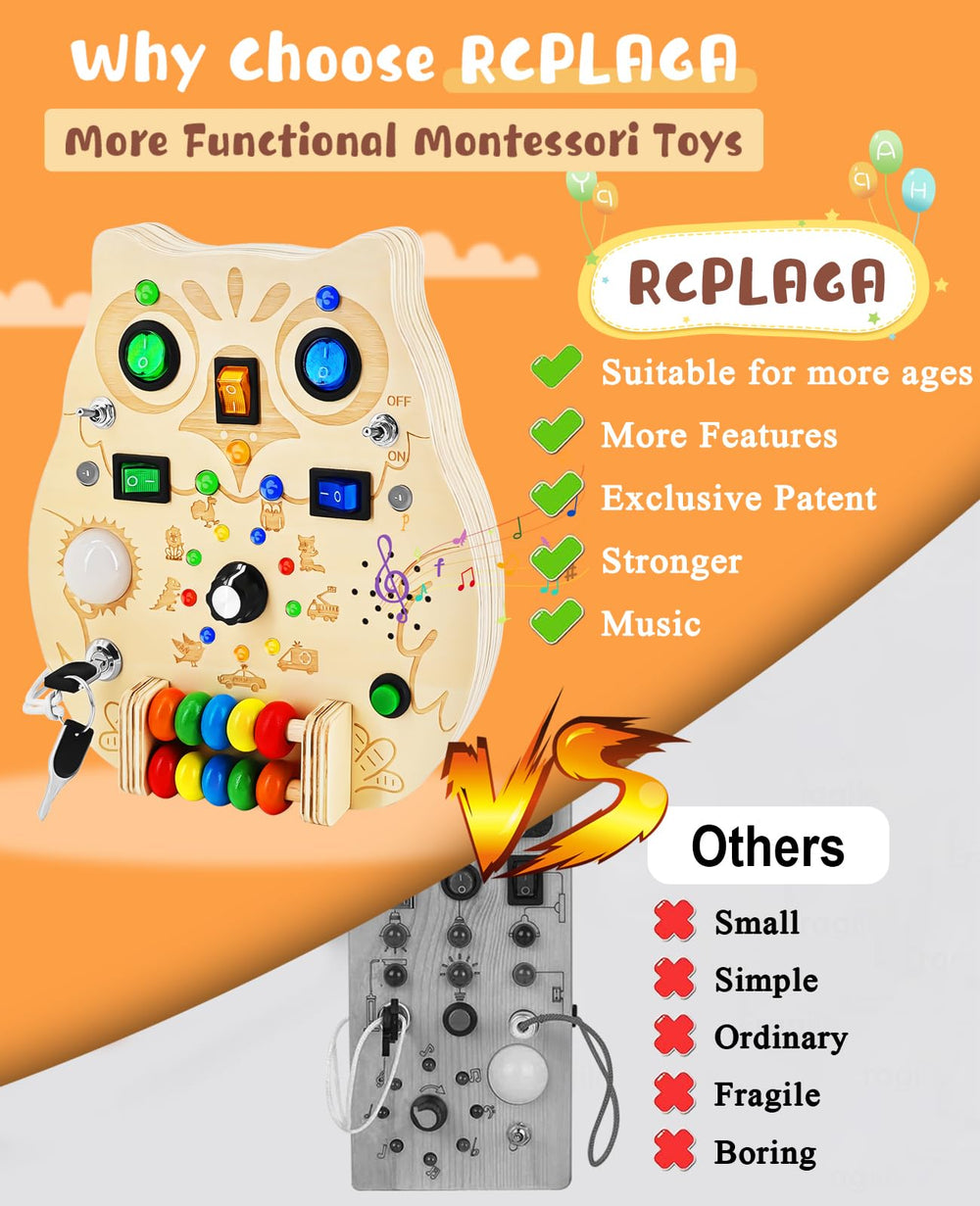 RCPLAGA eight interactive switches encourage fine motor skills during play.