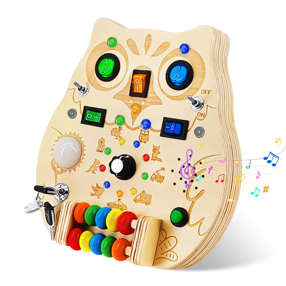 RCPLAGA Owl Busy Board with LED switches supports tactile exploration and Play.