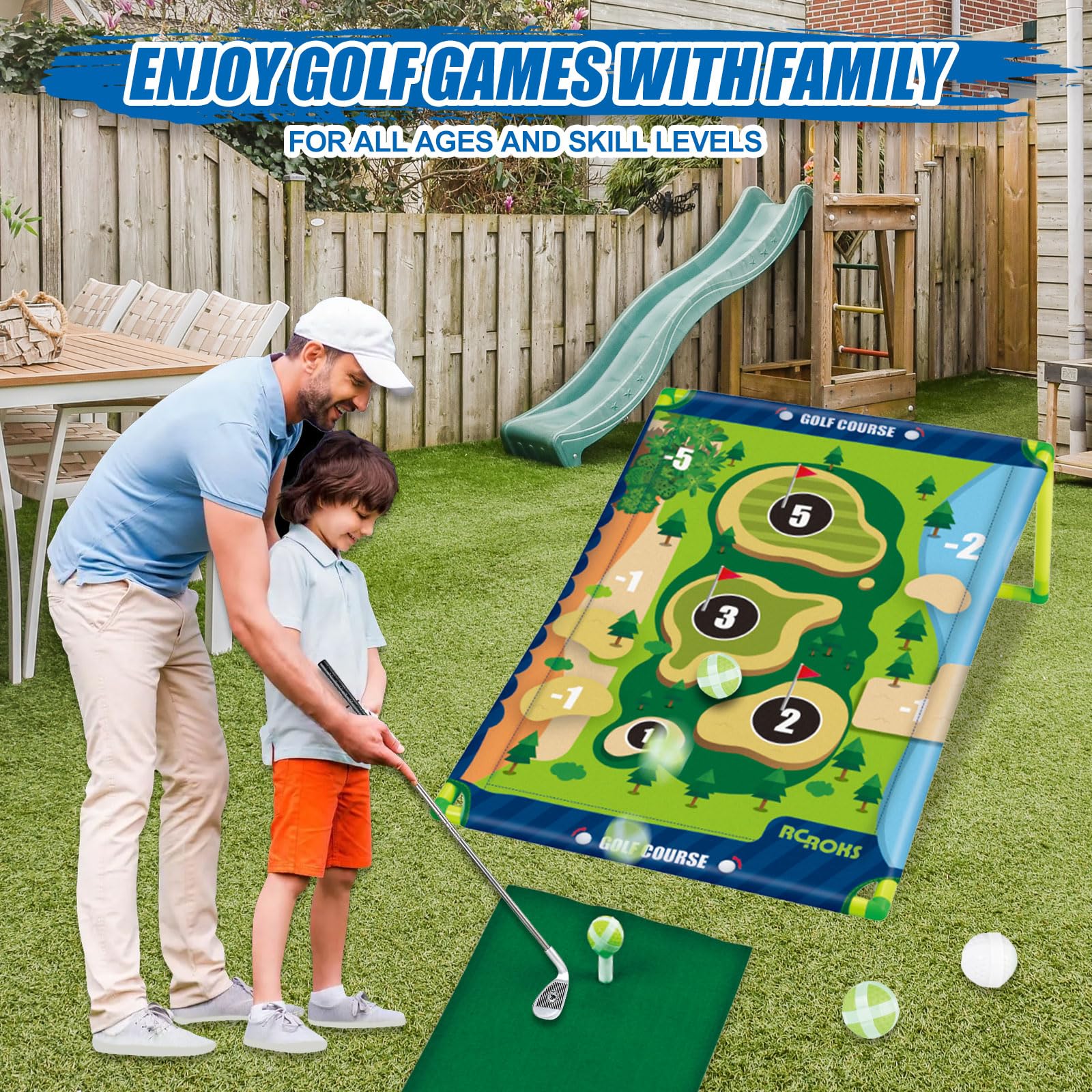 RCROKS portable golf game setup compact for travel and events.