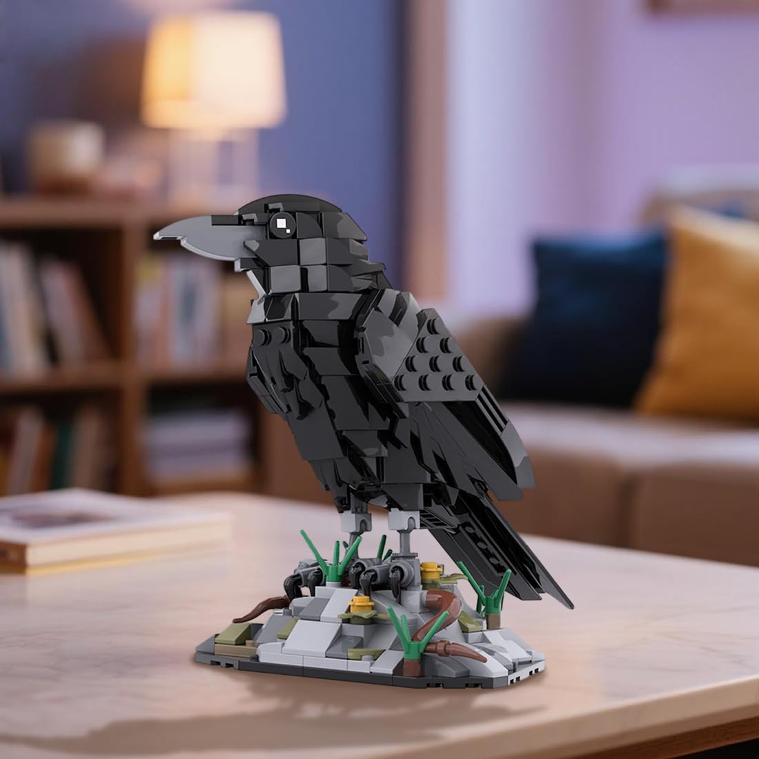 RCTRORCARY mechanical MOC bird assembly adds intricate desk detail.