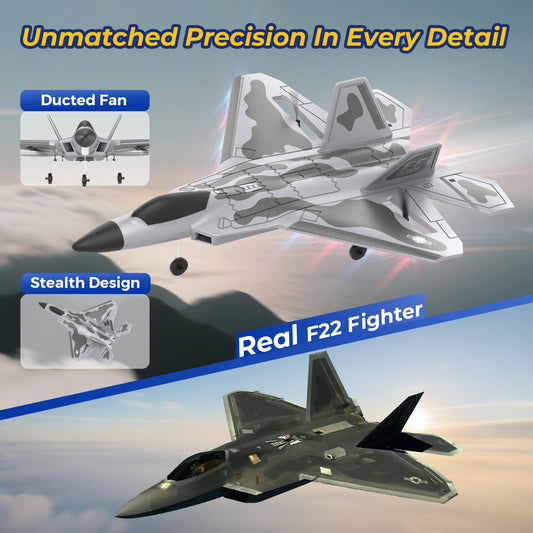 rcxsuv F22 remote control airplane showcasing gyro stabilizer for steady flights.