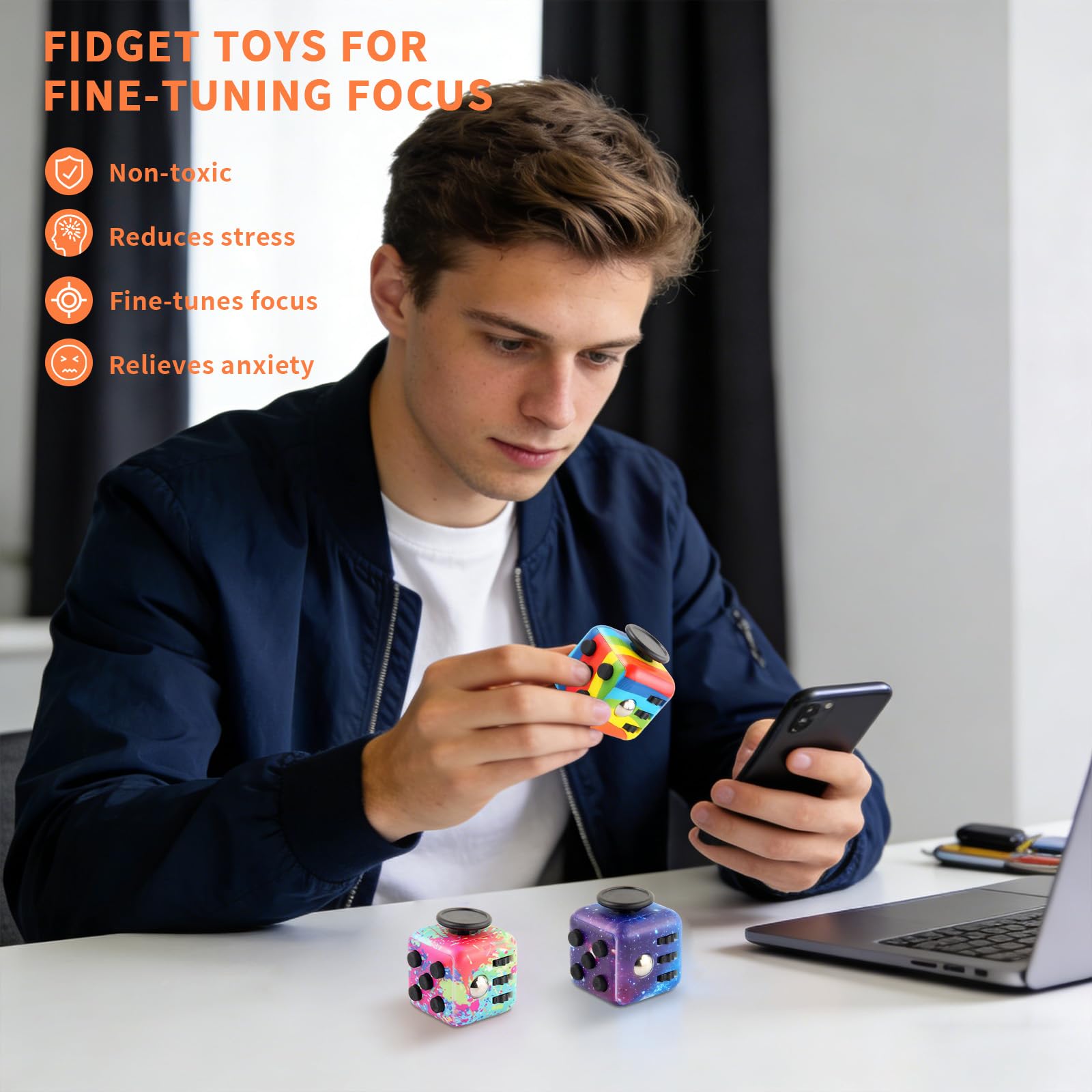 RE:BLEU fidget cube switch side offers subtle flip actions to redirect restless energy