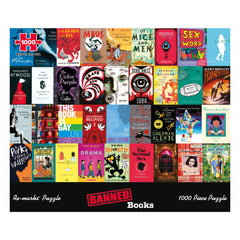 Re-Marks Banned Books collage puzzle with iconic covers for nostalgic family fun.