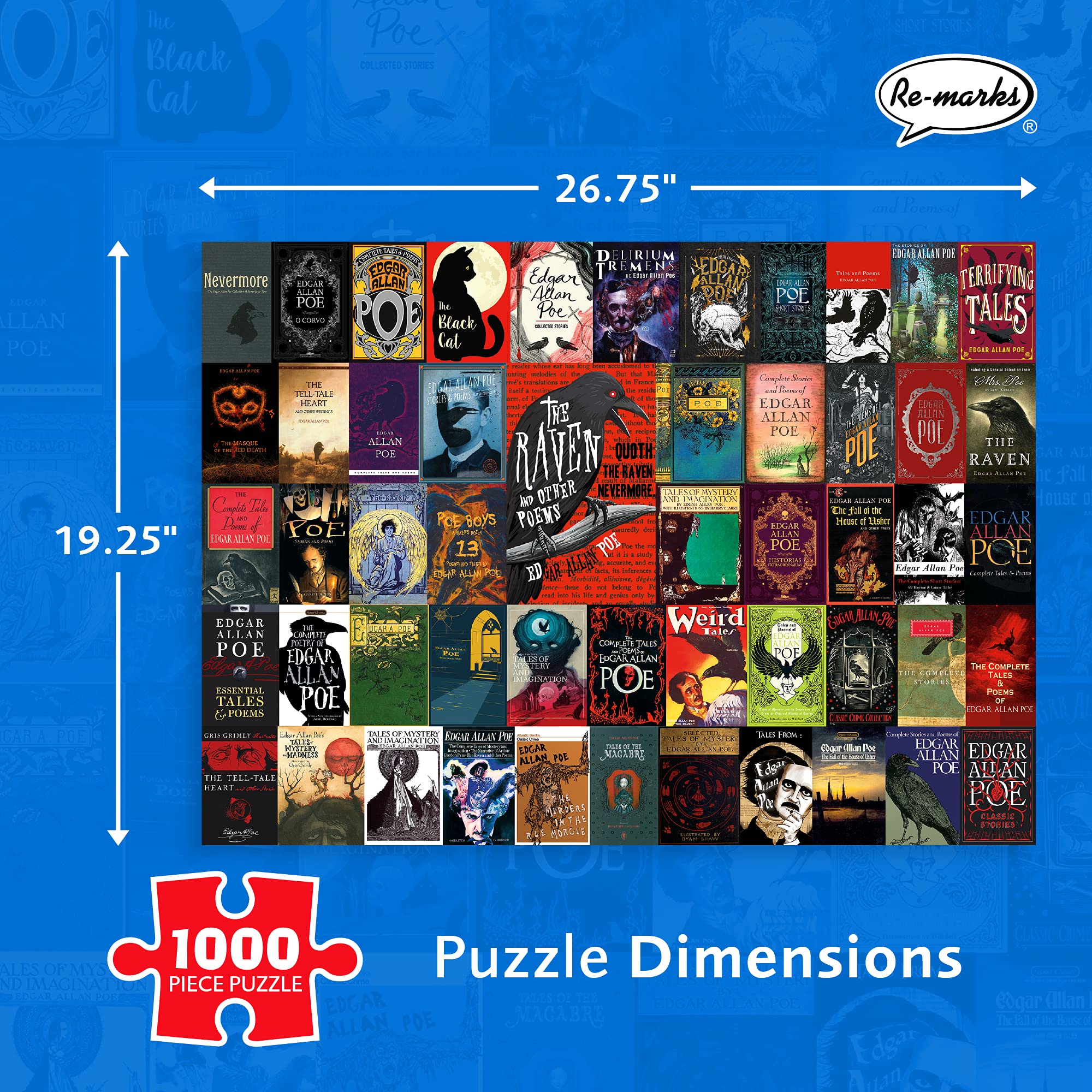 Re-Marks Edgar Allan Poe puzzle box stores pieces securely during family puzzles.